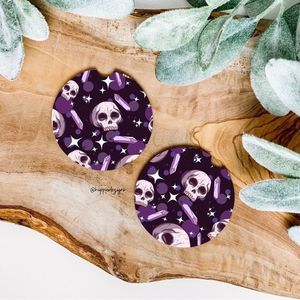 Purple Skull & Crystals Car Coaster Set